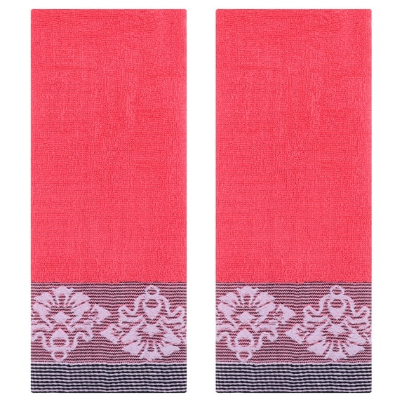 REGALWOVEN Floral Jacquard Hand Towels Set of 2, Home Soft Absorbent Hand Towel for Bathroom, Hotel, Gym and Spa Pink 13" x 29"