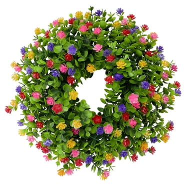 HMETOL Flower Artificial Wreath for Front Door Eucalyptus Wreaths Indoor Outdoor Home Decor Spring Garland 16 in  Multicolor