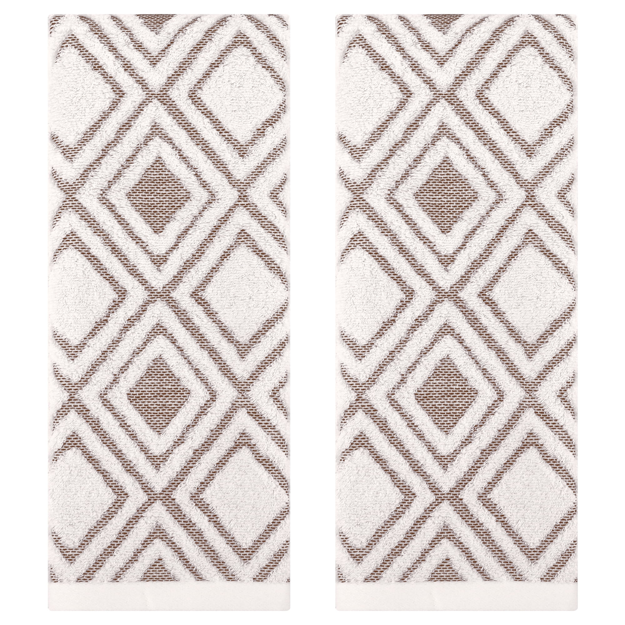 REGALWOVEN Geometric Pattern Cotton Decorative Hand Towels, 13 x 29 Inch Absorbent Soft Towel for Hand Drying and Face Washing Beige 2-Piece