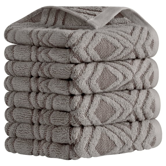 REGALWOVEN Geometric Pattern Cotton Decorative Hand Towels, 13 x 29 Inch Absorbent Soft Towel for Hand Drying and Face Washing Grey 4-Piece