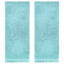 REGALWOVEN Geometric Patterns Turkish Decorative Hand Towels Set of 2, Soft and Absorbent for Bathroom and Kitchen Blue 13" x 29"