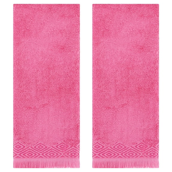 REGALWOVEN Geometric Patterns Turkish Decorative Hand Towels Set of 2, Soft and Absorbent for Bathroom and Kitchen Pink 13" x 29"