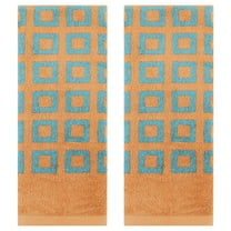 REGALWOVEN Geometry Patterned Bathroom Hand Towels, Cotton Absorbent Soft Towel for Hand, Face, 13 x 28 Inch Brown 2-Piece