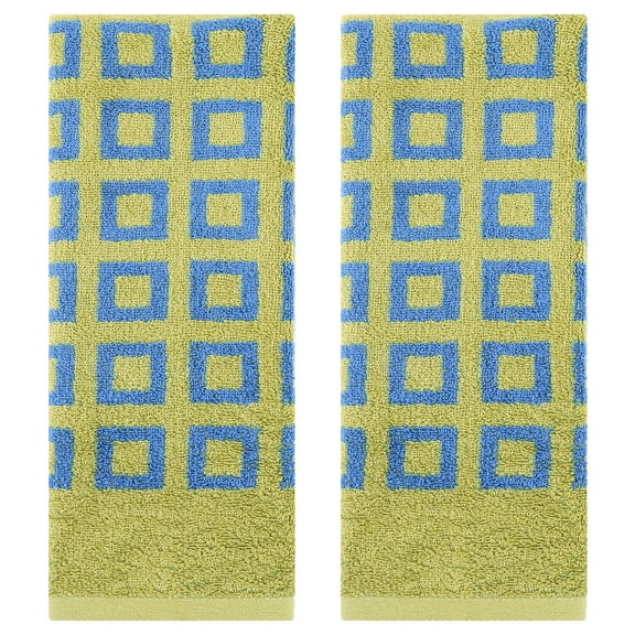 REGALWOVEN Geometry Patterned Bathroom Hand Towels, Cotton Absorbent Soft Towel for Hand, Face, 13 x 28 Inch Green 2-Piece