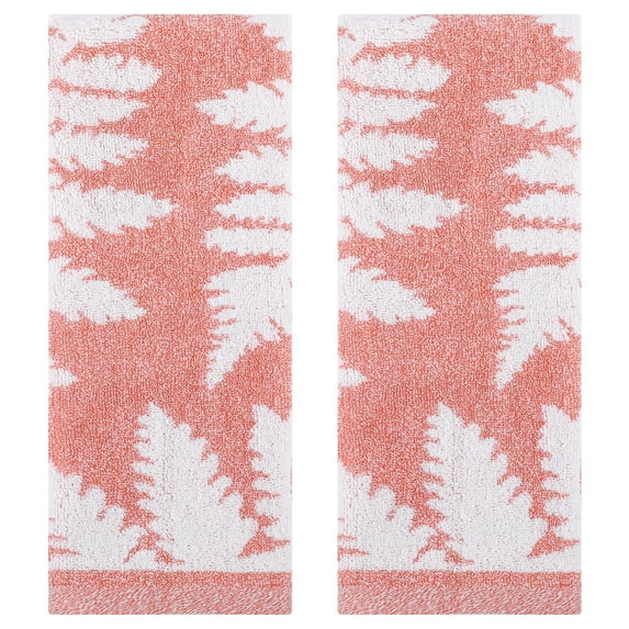 REGALWOVEN Leaves Pattern Hand Towels Soft Absorbent Decorative Hand Towel for Bathroom Kitchen Decor 13 x 29 Inch Pink 2-Piece