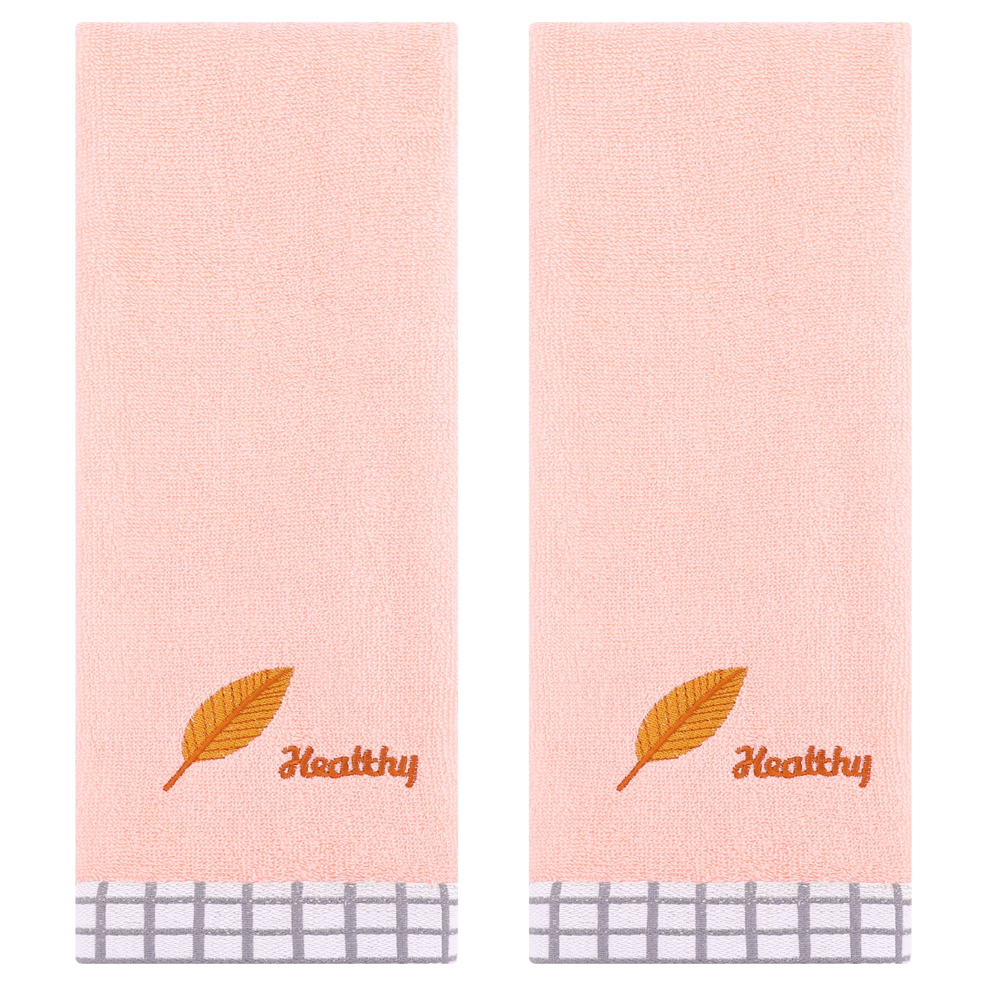 REGALWOVEN Leaves Pattern Hand Towels for Bathroom, 13 x 29 Inch Soft Absorbent Decorative Towel Pink 2-Piece