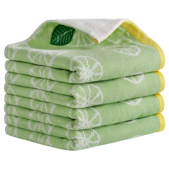 REGALWOVEN Lemon Fruit Pattern Hand Towels for Bathroom, Soft Absorbent Cotton Towel, 13 x 29 Inch Decorative Hand Towel Set Green 4-Piece