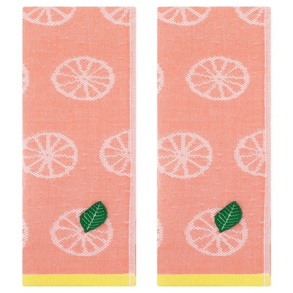 REGALWOVEN Lemon Fruit Pattern Hand Towels for Bathroom, Soft Absorbent Cotton Towel, 13 x 29 Inch Decorative Hand Towel Set Pink 2-Piece