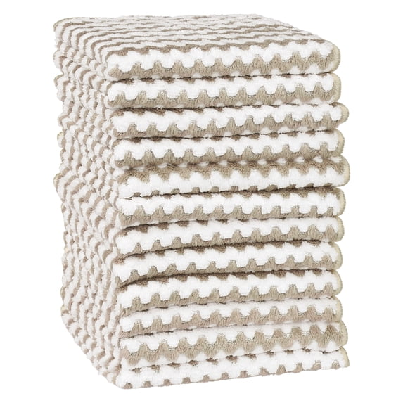 REGALWOVEN Microfiber Cleaning Cloth, 12 Pack Highly Absorbent Lint Free Rags Reusable and Washable Cleaning Towels Khaki 12" x 12"