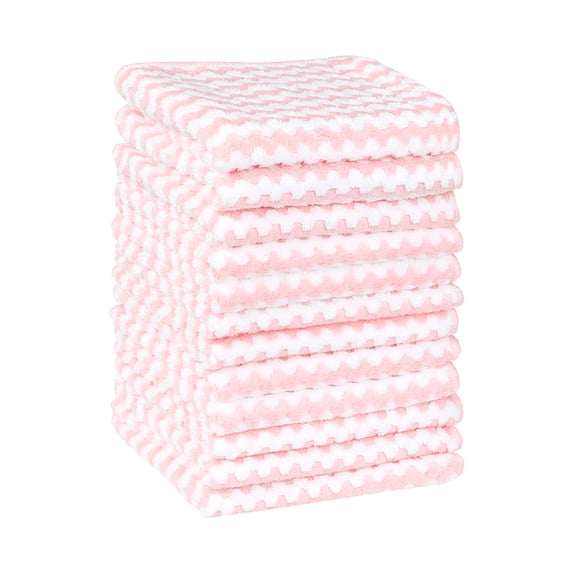 REGALWOVEN Microfiber Cleaning Cloth, 12 Pack Highly Absorbent Lint Free Rags Reusable and Washable Cleaning Towels Pink 10" x 10"