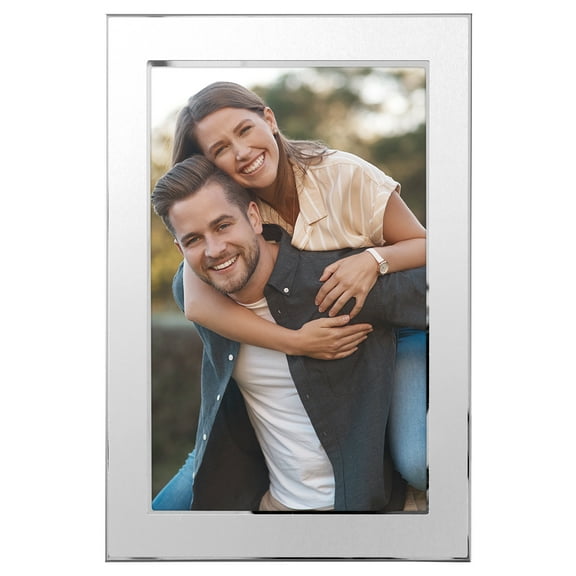 REGALWOVEN Modern Picture Frame Brushed Aluminum Metal Photo Frame with Real Glass, Display for Home Room Tabletop and Wall Decor Silver 4x6