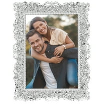 REGALWOVEN Modern Plated Picture Frame with Crystal for Wedding, Shiny Photo Frames with Clear Glass on the Desk Silver Rectangle 5"x7"