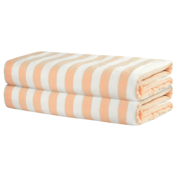 REGALWOVEN Oversized 2 Pack Stripe Bath Towel Set, Cotton, Highly Absorbent Towels for Gym, SPA, Yoga Orange 28" x 56"
