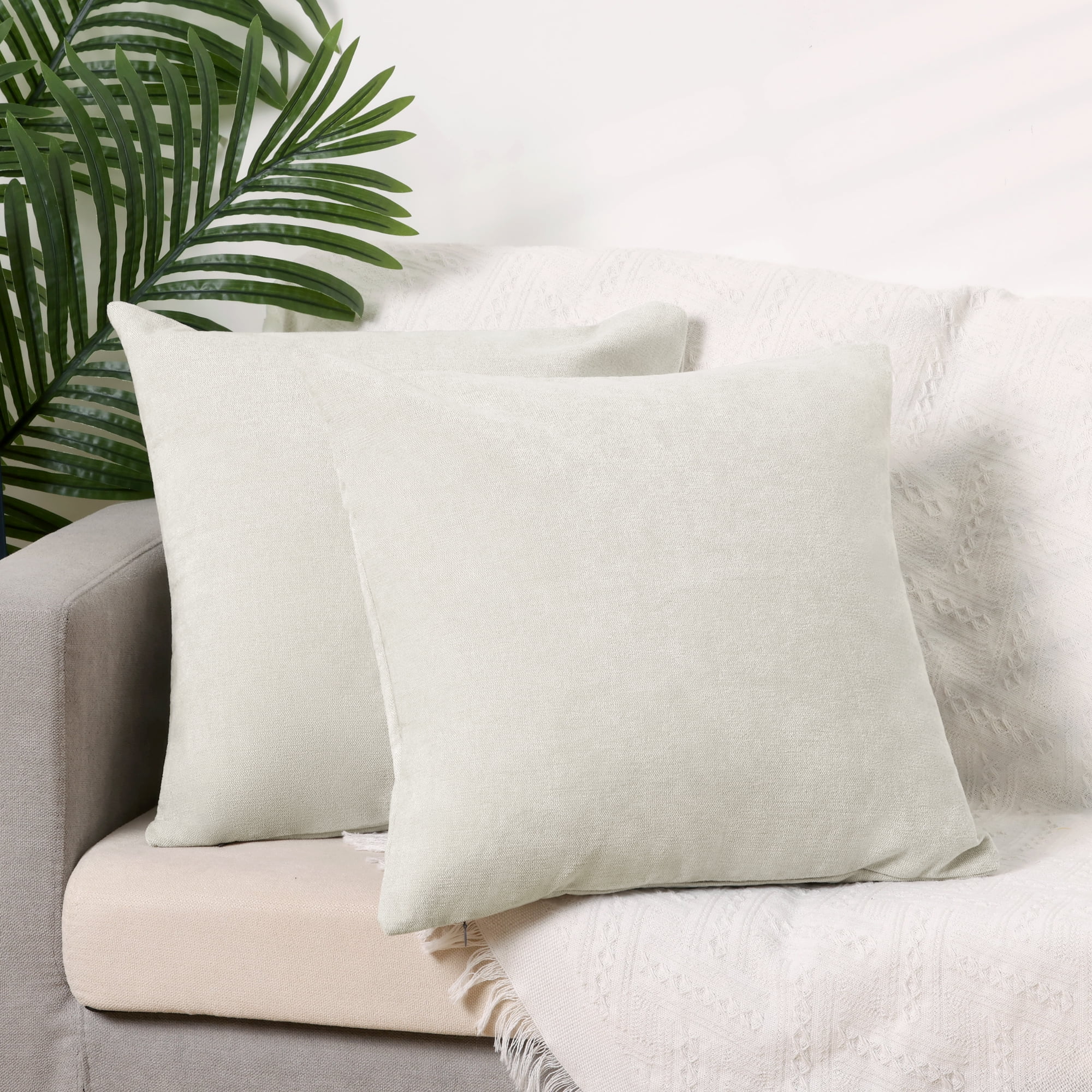 REGALWOVEN Uxcell Pack of 2 Chenille Throw Pillow Covers, Modern Solid Cushion Covers for Couch Sofa Home Beige 18" x 18"