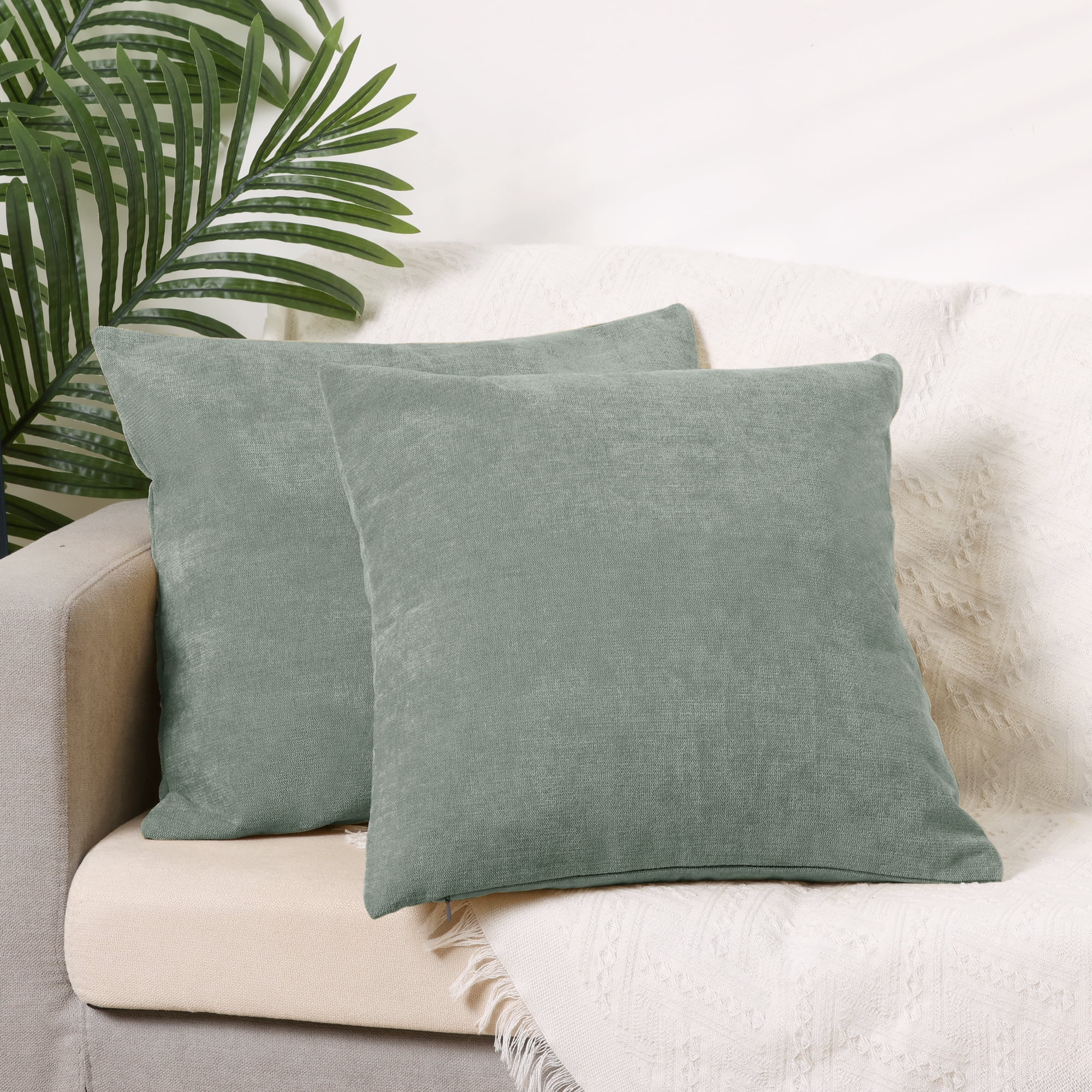 REGALWOVEN Uxcell Pack of 2 Chenille Throw Pillow Covers, Modern Solid Cushion Covers for Couch Sofa Home Dark Grey 20" x 20"