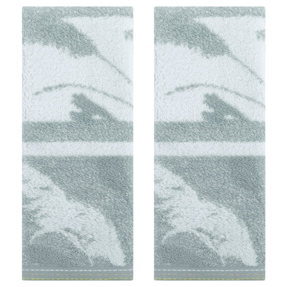 REGALWOVEN Plant Pattern Decorative Hand Towels for Bathroom, 14 x 29 Inch Soft Absorbent Cotton Towel Hand Drying and Face Washing Grey 2-Piece