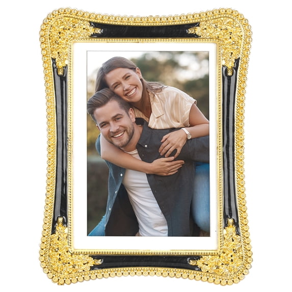 REGALWOVEN Plated Picture Frame with Crystal for Wedding Shiny with Clear Glass Photo Frames for Tabletop Decor Gold and Black 4x6