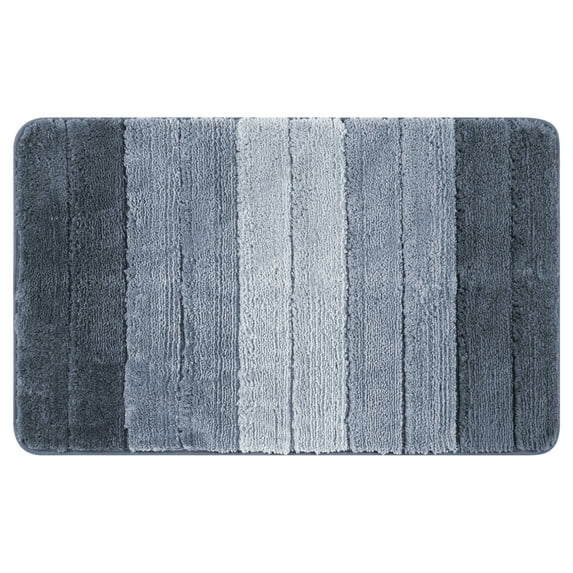 REGALWOVEN Plush Gradient Striped Bathroom Rug, Microfiber Shaggy Bathroom Mat Machine Washable with TPR Backing Blue 16" x 24"