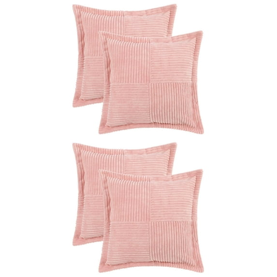 NOMADIC NOOK Set of 4 Corduroy Solid Striped Throw Pillow Covers for Home Decorations Pink 18" x 18"
