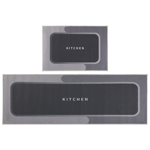 REGALWOVEN Set of 2 Kitchen Rugs Washable Floor Mat Set for Home, Light Grey 16" x 24" + 16" x 47"