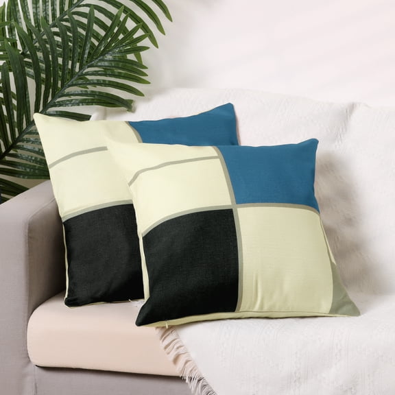 REGALWOVEN Set of 2 Printing Soft Throw Pillow Covers for Home Decor Blue Geometric 18' x 18'