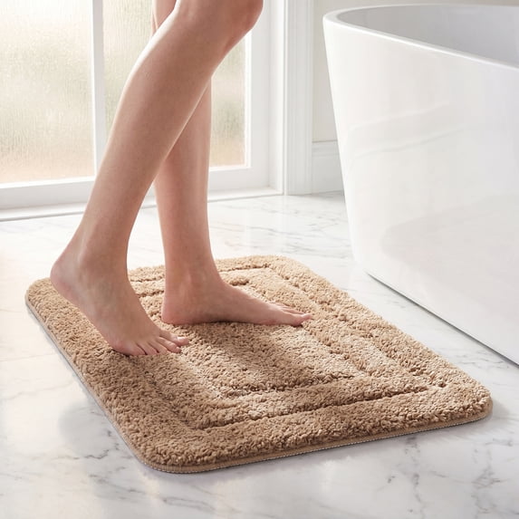 REGALWOVEN Soft Absorbent Bathroom Rug Plush Shaggy Bath Mat Brown 20" x 32"