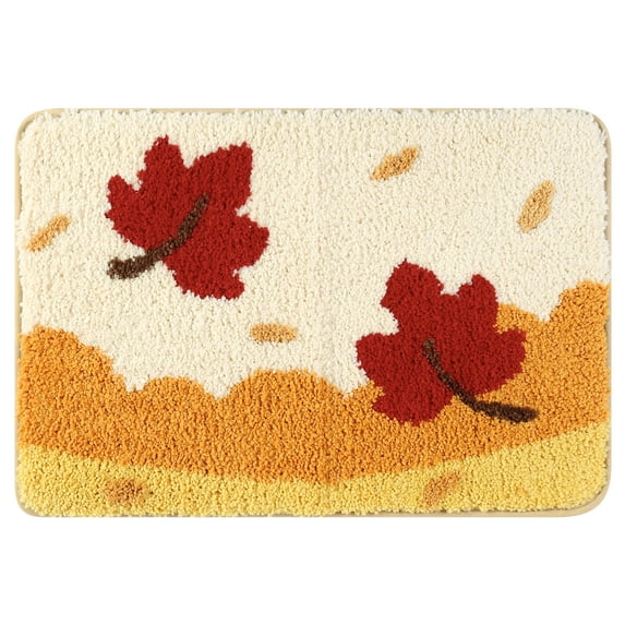 REGALWOVEN Soft Bath Rugs, Non-Slip Bathroom Rug Botanical Pattern Bath Mat Absorbent Shaggy Floor Mat Maple Leaf 16" x 24"