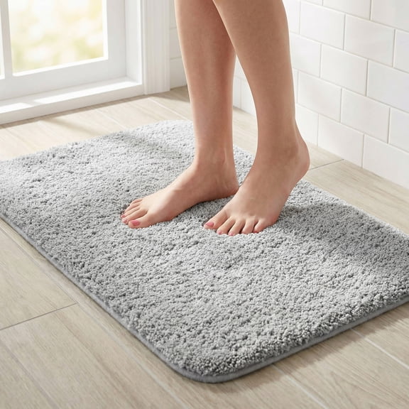 REGALWOVEN Soft Plush Bath Mats Non Slip Shaggy Bath Rug for Bathroom, Grey 16" x 24"