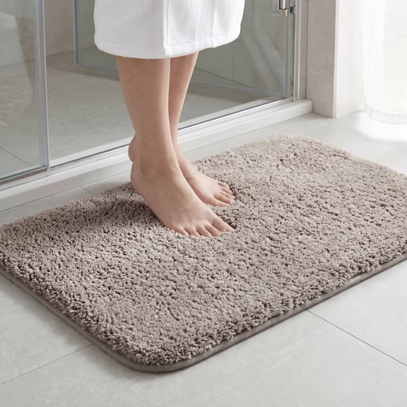 REGALWOVEN Soft Plush Bath Mats Non Slip Shaggy Bath Rug for Bathroom, Khaki 16" x 24"