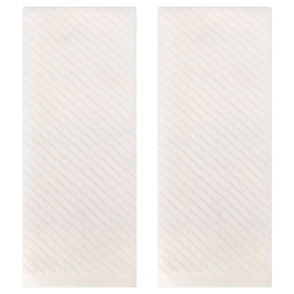 REGALWOVEN Solid Striped Decorative Hand Towels Set of 2 Cotton Soft Absorbent Hand Towel Set for Bath, Hotel, Spa Beige 14" x 30"