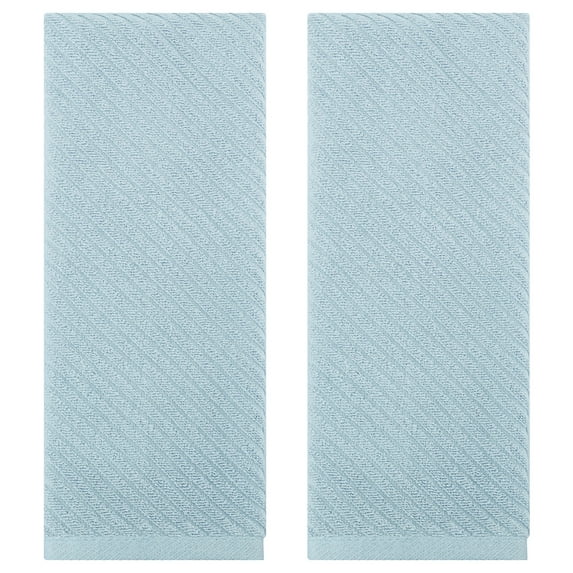 REGALWOVEN Solid Striped Decorative Hand Towels Set of 2 Cotton Soft Absorbent Hand Towel Set for Bath, Hotel, Spa Blue 14" x 30"
