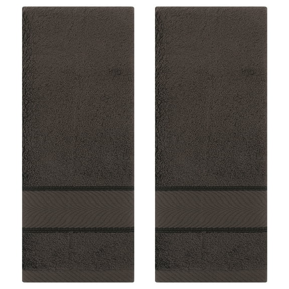 REGALWOVEN Solid Striped Hand Towels Set of 2, Cotton Soft Absorbent Bathroom Decorative Towel Dark Brown 14" x 30"