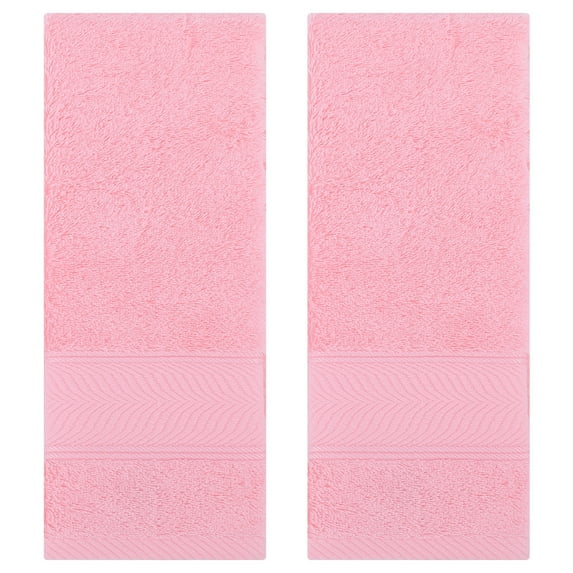 REGALWOVEN Solid Striped Hand Towels Set of 2, Cotton Soft Absorbent Bathroom Decorative Towel Pink 14" x 30"