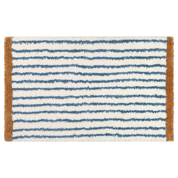 REGALWOVEN Striped Bathroom Rug Mat, Non-Slip Bath Carpet, Absorbent Machine Washable Bathmat for Home Decor Dark Blue 16" x 24"