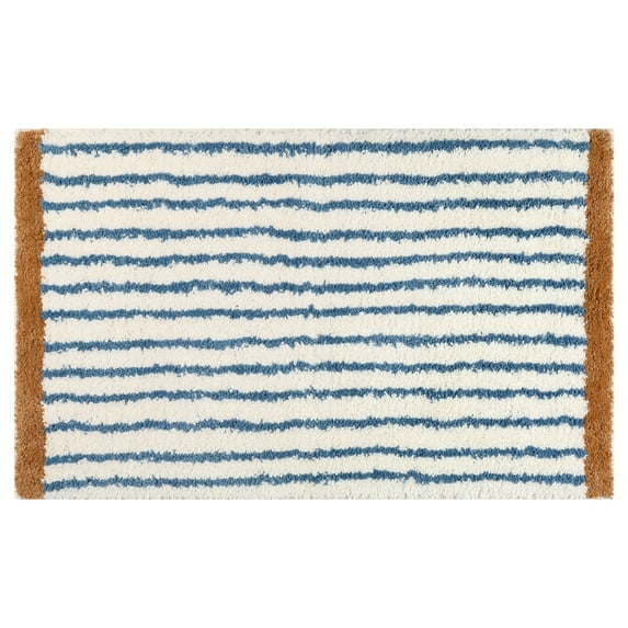 REGALWOVEN Striped Bathroom Rug Mat, Non-Slip Soft Bath Carpet, Absorbent Machine Washable Bathmat for Home Decor Dark Blue 20" x 32"