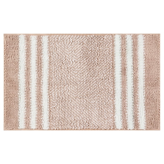 REGALWOVEN Striped Chenille Bathroom Rug with Edges, Non-Slip Bathroom Floor Mat, Machine Washable Pink 16" x 24"