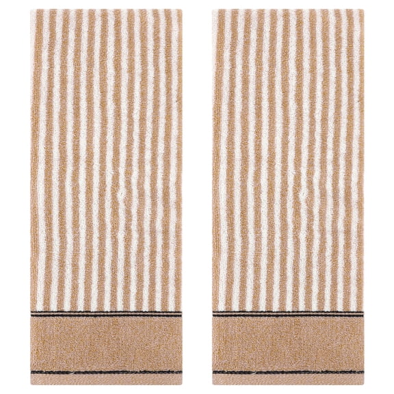 REGALWOVEN Striped Cotton Bathroom Hand Towels, 13 x 29 Inch Soft Absorbent Decorative Hand Towels Brown 2-Piece