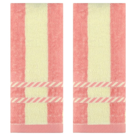 REGALWOVEN Striped Decorative Hand Towels Absorbent Soft Bathroom Towel for Hand, Face, Drying (15 x 35 Inch) Pink 2-Piece