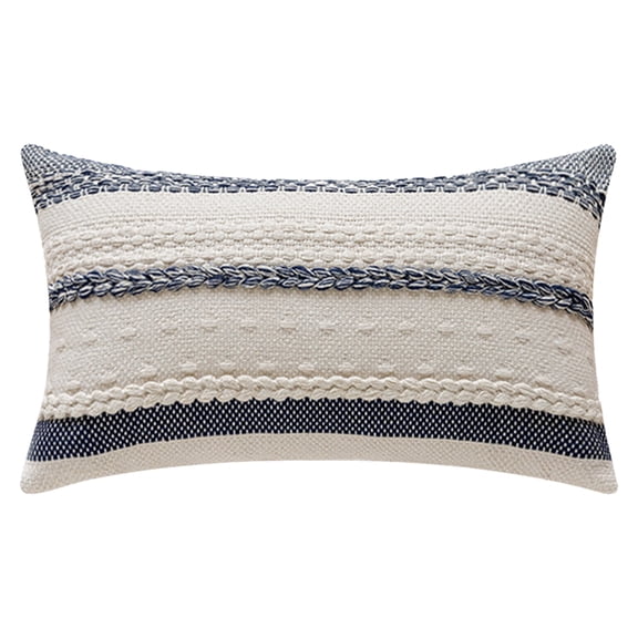 REGALWOVEN Striped Decorative Throw Pillow Covers Pack of 1 for Couch Bed Sofa Home Decor Soft Cushion Pillow Cases Navy Blue 12" x 20"