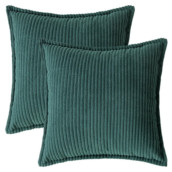 REGALWOVEN Striped Decorative Throw Pillow Covers Pack of 2 Soft Cushion Pillow Cases for Sofa Home Decor Dark Green 20 x 20 Inch