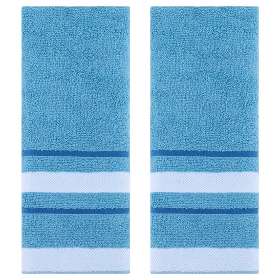 REGALWOVEN Striped Hand Towels for Bathroom Set of 2 Absorbent Soft Decorative Towel Blue 13" x 29"
