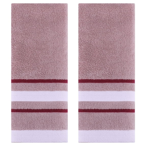 REGALWOVEN Striped Hand Towels for Bathroom Set of 2 Absorbent Soft Decorative Towel Mauve 13" x 29"