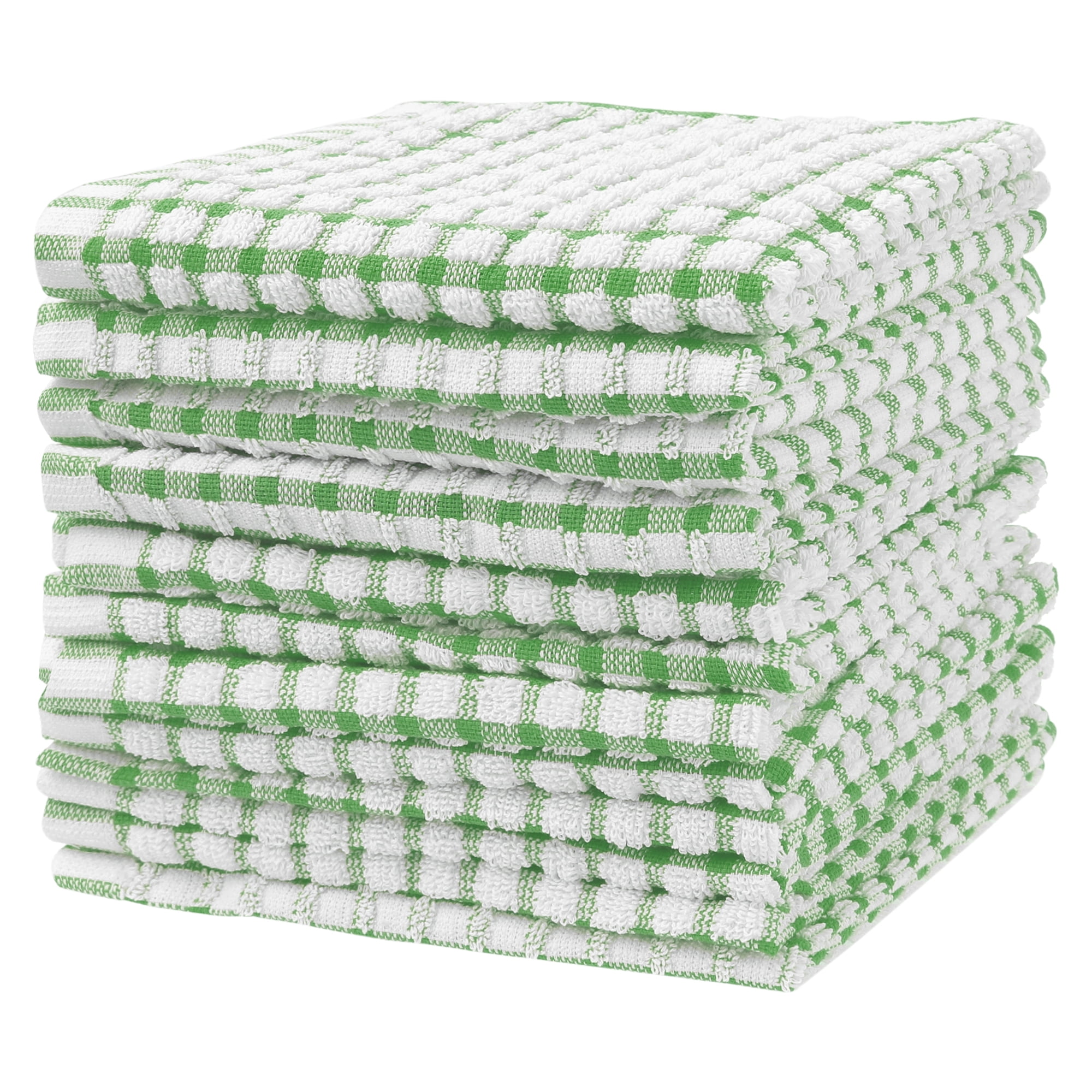 REGALWOVEN 100% Cotton Kitchen Dish Towels, 12 Pack Checked Dishcloths Set for Drying Dishes Green 12" x 12"