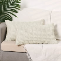 REGALWOVEN Corduroy Decorative Throw Pillow Covers Soft Boho Striped Cushion Covers Beige 12" x 20"