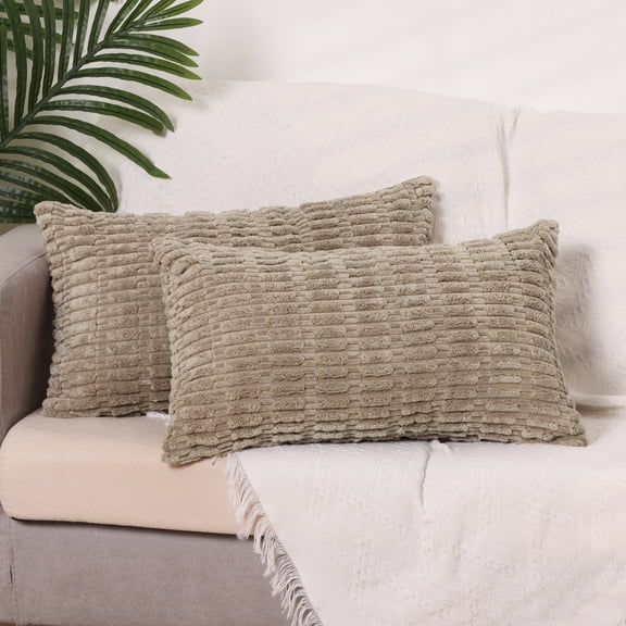 REGALWOVEN Corduroy Decorative Throw Pillow Covers Soft Boho Striped Cushion Covers Brown 18" x 18"