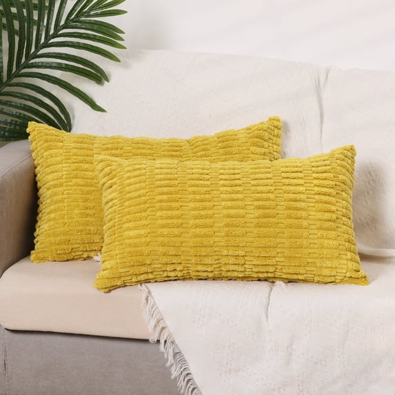 REGALWOVEN Corduroy Decorative Throw Pillow Covers Soft Boho Striped Cushion Covers Yellow 12" x 20"