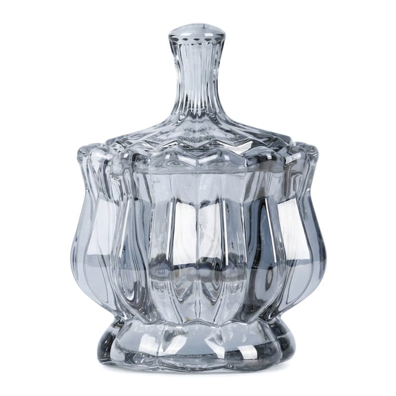 REGALWOVEN Vintage Small Glass Jar with Lid, Decorative Box, Mini Bathroom Canister for Cotton Swabs, Clear Trinket Jar Grey 3.5" x 3.5" x 4.5"