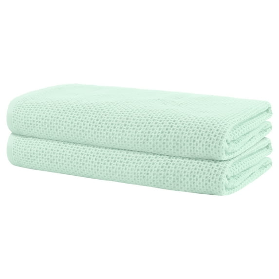 REGALWOVEN Waffle 2 Pack Cotton Bath Towel Set, Soft, Highly Absorbent, Quick Drying Towels for Bathroom Green 28" x 56"