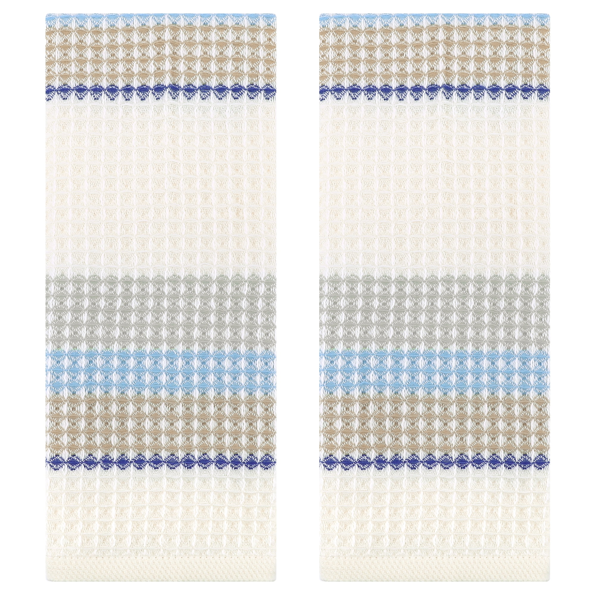REGALWOVEN Waffle Striped Hand Towels for Bathroom, Soft Absorbent Cotton Decorative Hand Towel Set (13 x 29 Inch) Beige Yellow 2-Piece