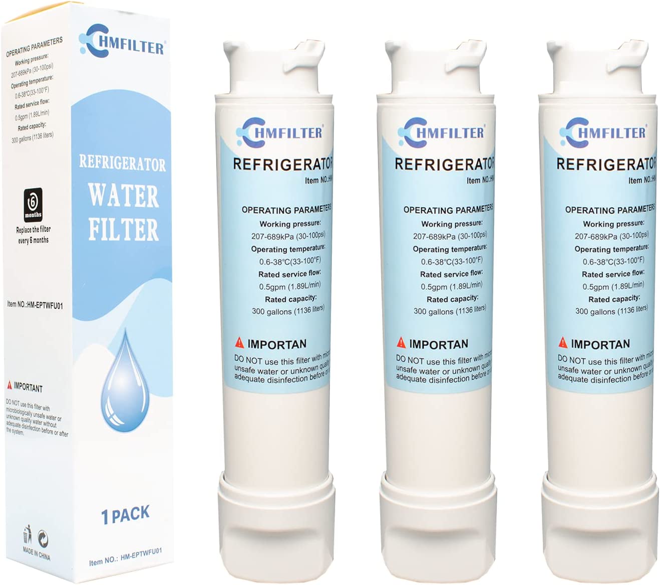 HMFILTER Refrigerator Water Filter Replacement Compatible with EPTWFUO1